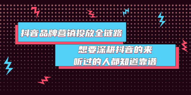 【副业项目4041期】抖音品牌营销投放全链路：想要深耕抖音的来，听过的人都知道靠谱-奇才轻创