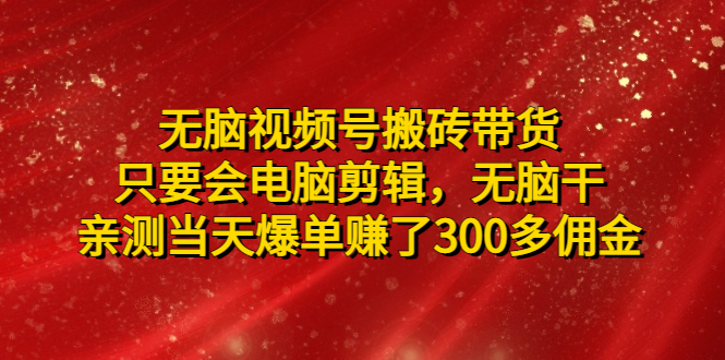 【副业项目5070期】无脑视频号搬砖带货，只要会电脑剪辑，无脑干，亲测当天爆单赚了300多佣金-奇才轻创