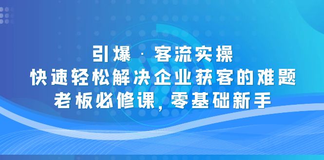 【副业项目5343期】引爆·客流实操：快速轻松解决企业获客的难题，老板必修课，零基础新手-奇才轻创