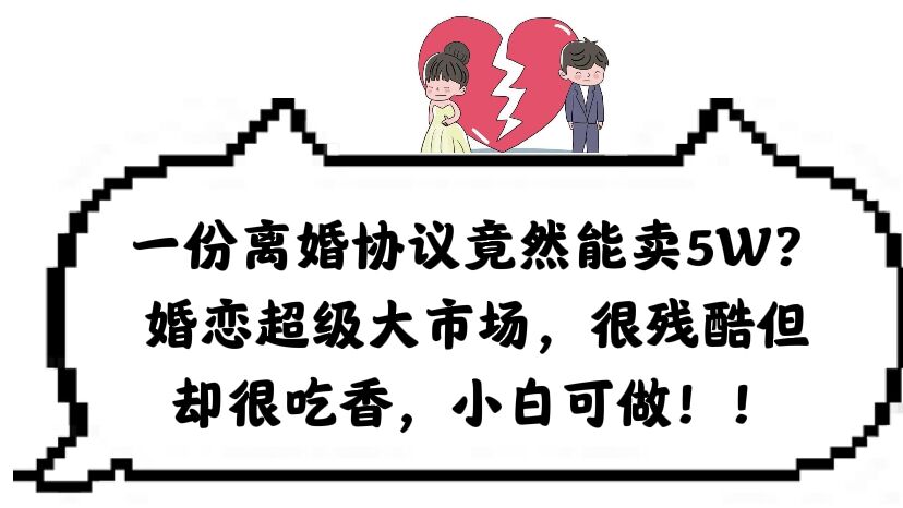 【副业项目6217期】一份离婚协议竟然能卖5W？婚恋超级大市场，很残酷但却很吃香，小白可做-奇才轻创