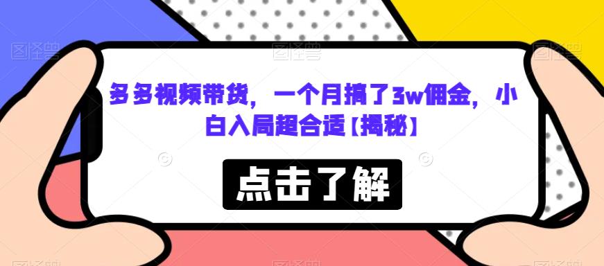 【副业项目6752期】多多视频带货，一个月搞了3w佣金，小白入局超合适【揭秘】-奇才轻创