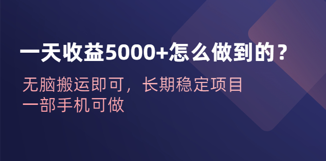 【副业项目6540期】一天收益5000+怎么做到的？无脑搬运即可，长期稳定项目，一部手机可做-奇才轻创