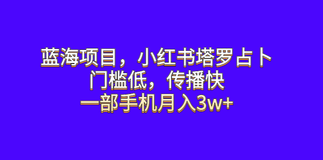 【副业项目6528期】蓝海项目，小红书塔罗占卜，门槛低，传播快，一部手机月入3w+-奇才轻创