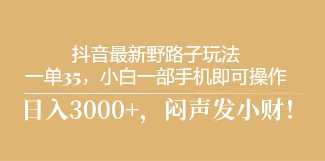 抖音最新野路子玩法，一单35，小白一部手机即可操作，，日入3000+，闷…-奇才轻创