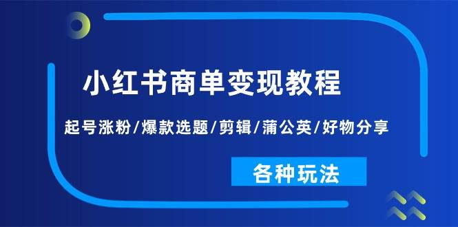 小红书商单变现教程：起号涨粉/爆款选题/剪辑/蒲公英/好物分享/各种玩法-奇才轻创