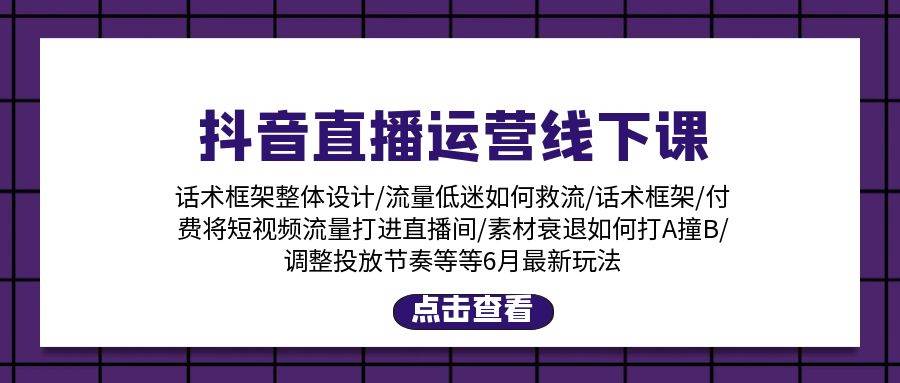 抖音直播运营线下课：话术框架/付费流量直播间/素材A撞B/等6月新玩法-奇才轻创