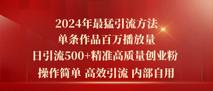 2024年最猛暴力引流方法，单条作品百万播放 单日引流500+高质量精准创业粉-奇才轻创