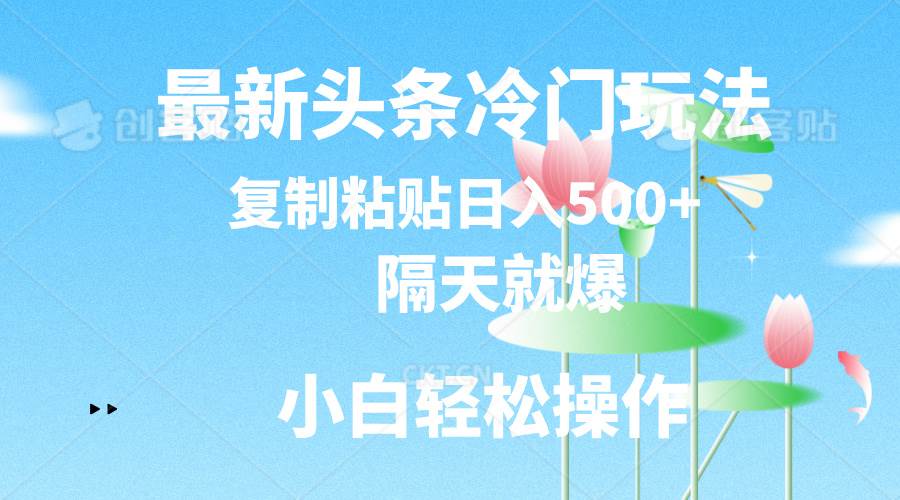 最新头条冷门玩法，隔天就爆，复制粘贴日入500+-奇才轻创