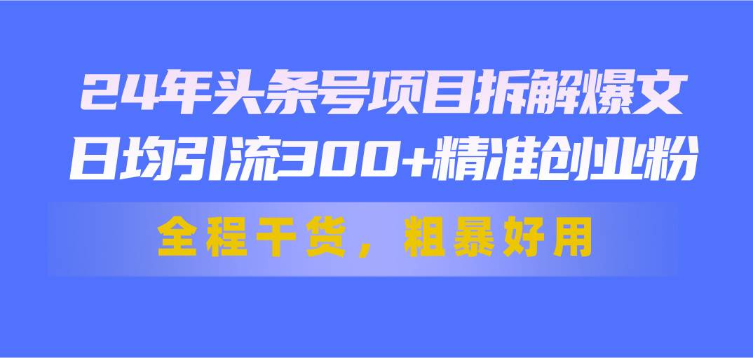 24年头条号项目拆解爆文，日均引流300+精准创业粉，全程干货，粗暴好用-奇才轻创