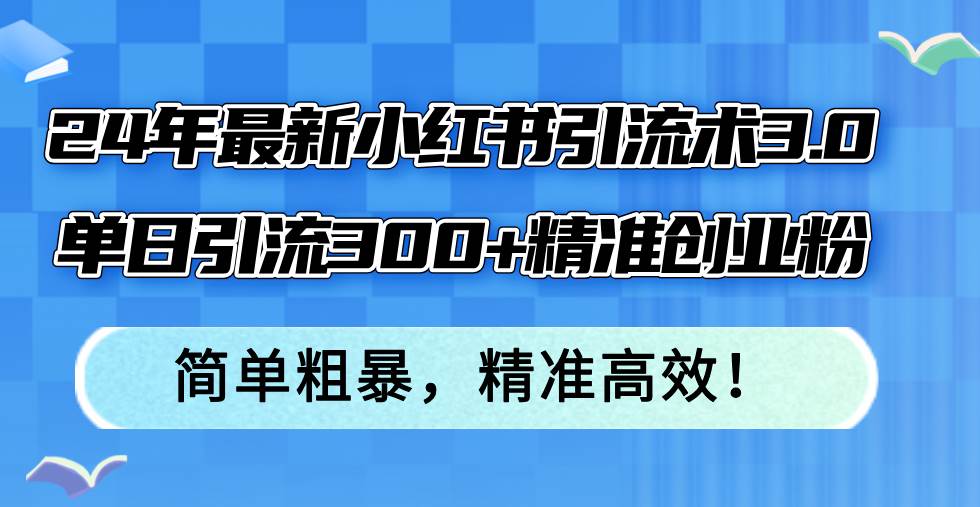 24年最新小红书引流术3.0，单日引流300+精准创业粉，简单粗暴，精准高效！-奇才轻创