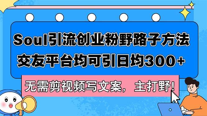 Soul引流创业粉野路子方法，交友平台均可引日均300+，无需剪视频写文案…-奇才轻创