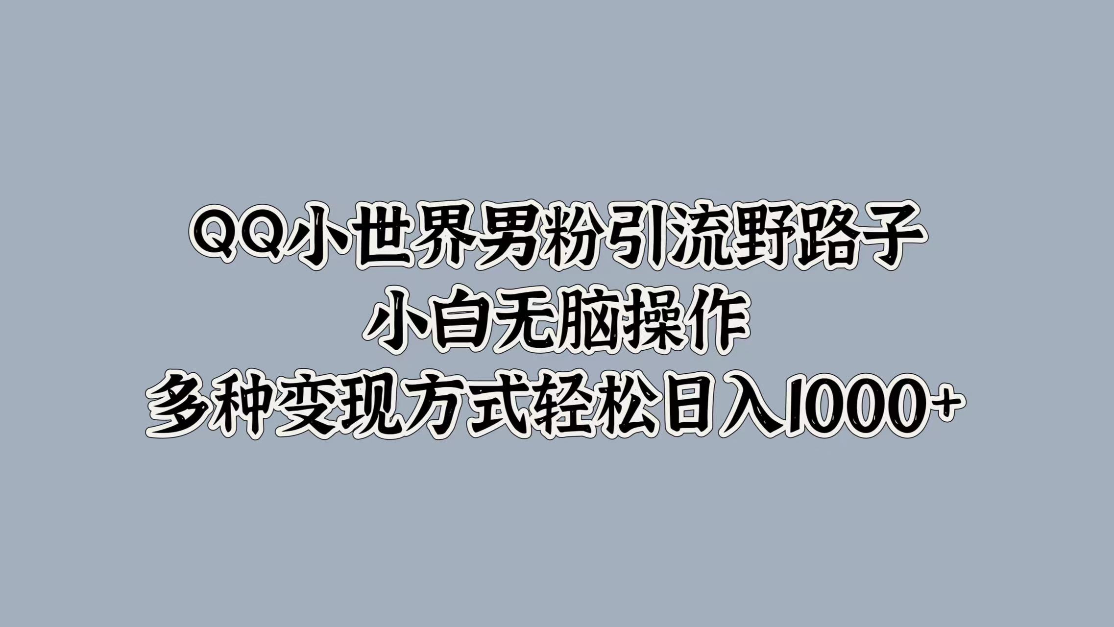 QQ小世界男粉引流野路子，小白无脑操作，多种变现方式轻松日入1000+-奇才轻创