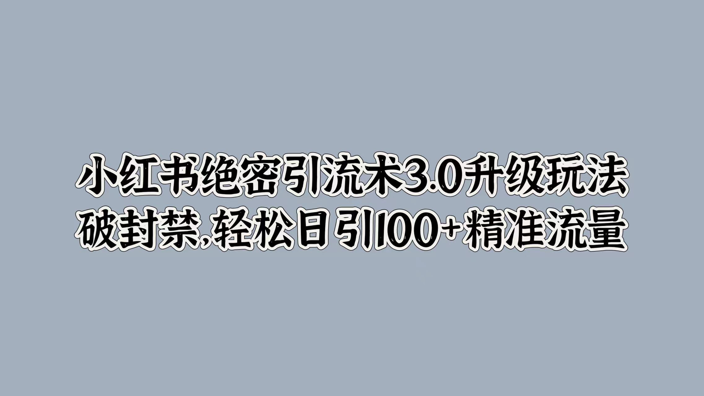 小红书绝密引流术3.0升级玩法，破封禁，轻松日引100+精准流量-奇才轻创