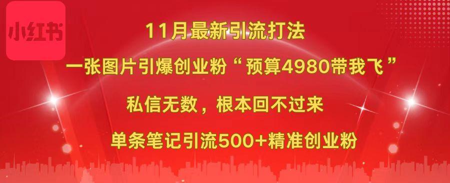 小红书11月最新图片打法，一张图片引爆创业粉“预算4980带我飞”，私信无数，根本回不过来，单条笔记引流500+精准创业粉-奇才轻创